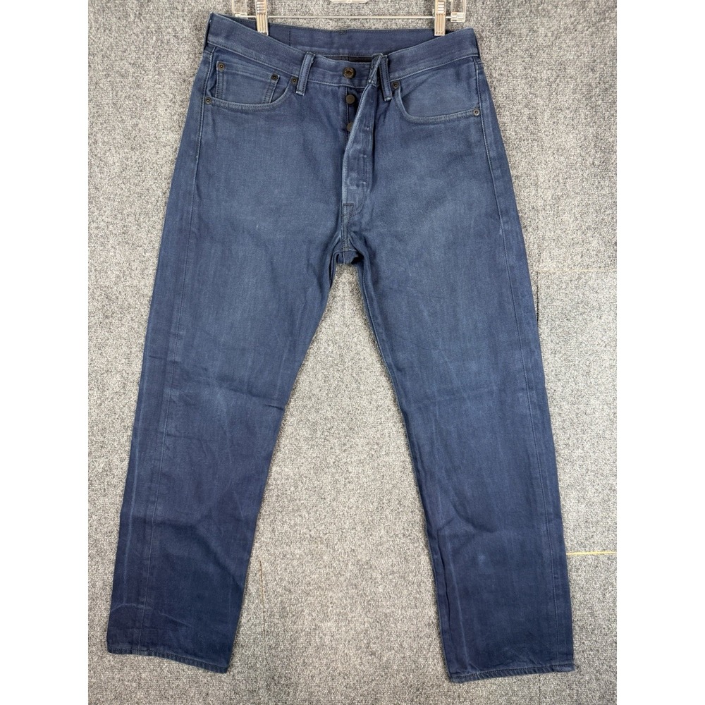 Levis 501 Jeans Mens 33x32 Navy Straight Leg Button Fly Stretch Denim Dark 2013